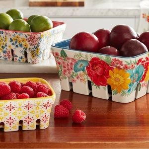 Pioneer Woman Fancy Flourish 3-Piece Ceramic Fruit Basket Set: